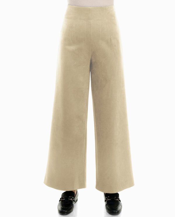 vegan suede zipper back wide leg pant